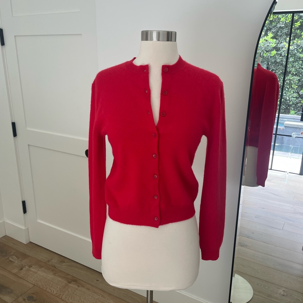 Aritzia Red Button-Front Crew Cardigan